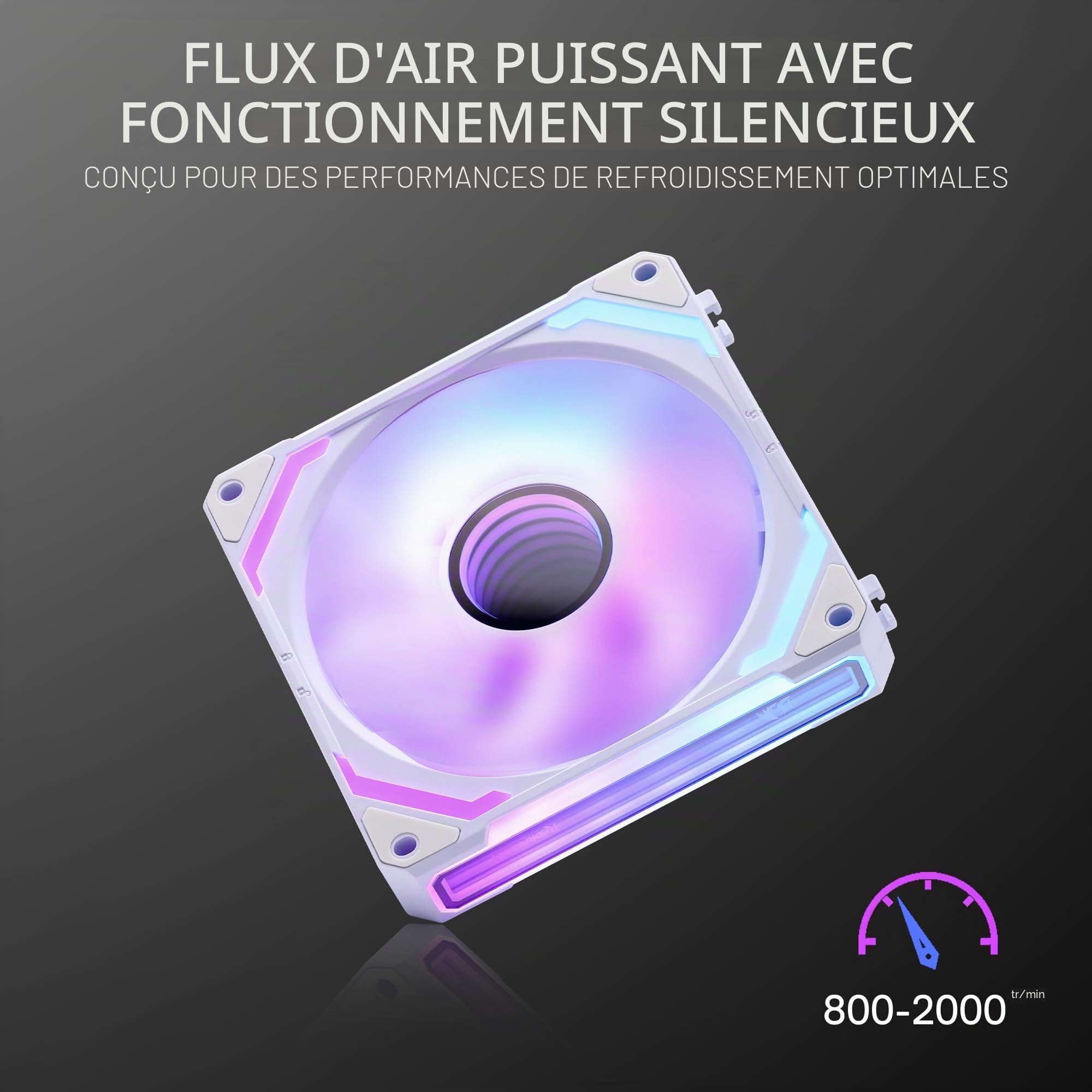 Redragon GCF012 Lot de 3 ventilateurs boîtier PC 120 mm, chaîne, éclairage ARGB 5 V 3 broches, ventilateur PWM 4 broches, refroidissement radiateur/boîtier