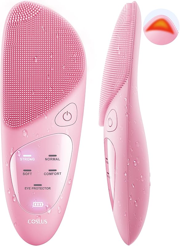Escova elétrica de limpeza facial COSLUS JMY05 FBS02 com silicone, aquecimento para região dos olhos e cor rosa