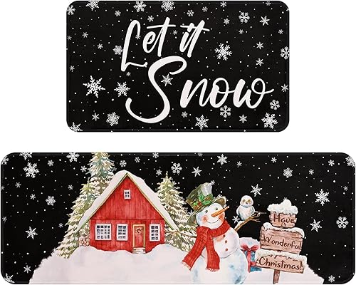 Miniatura 7 de Alishomtll Tapetes de cocina de Navidad para piso, 2 piezas, lavables y absorbentes, antideslizantes, para decoración de Navidad, tapete y alfombra