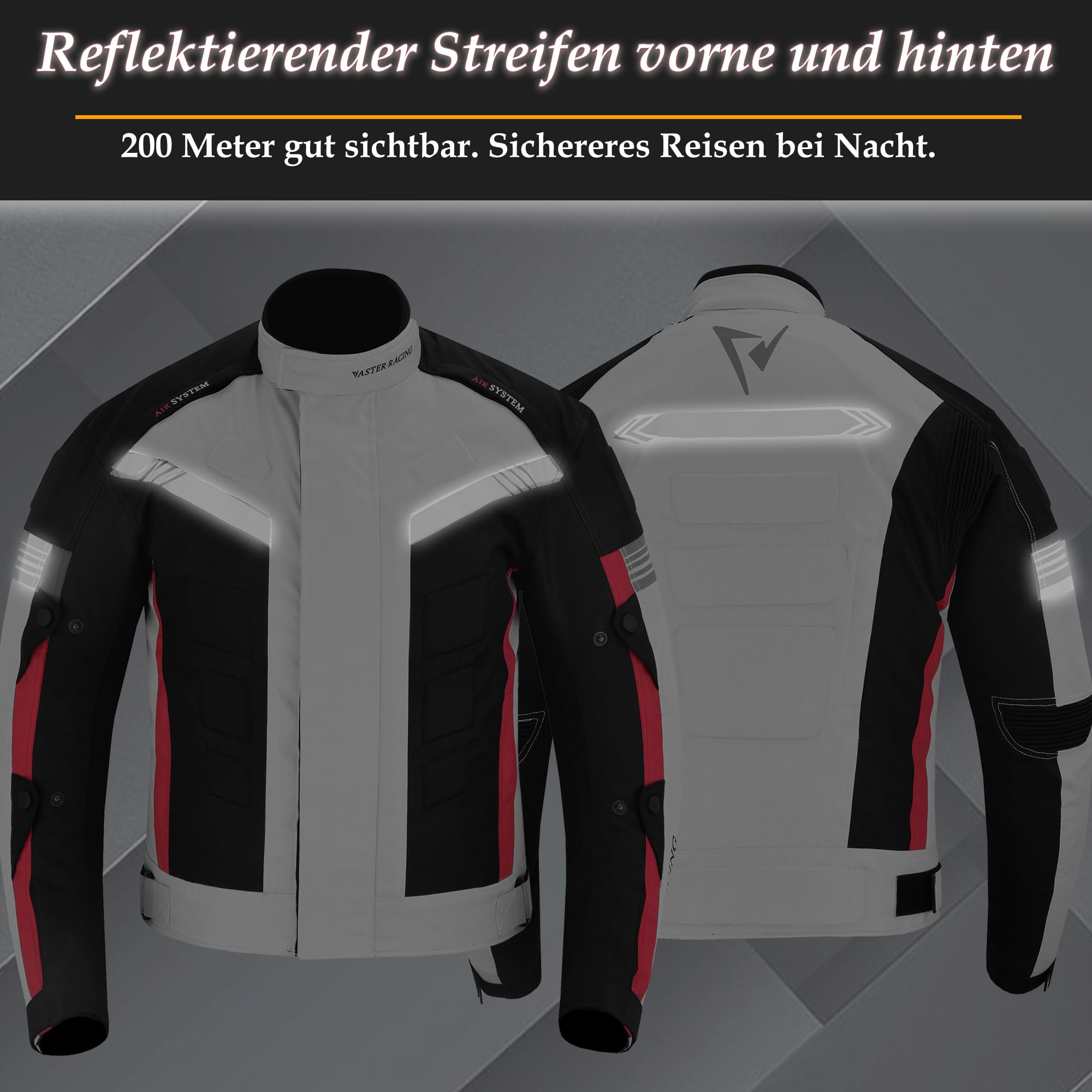 Traje de Moto de 2 Piezas, Chaqueta y Pantalones de Moto Impermeables, Chaqueta de Carreras Reflectante para Hombre, con Protector de Motociclismo CE Tank Rainwear (EN-17092)