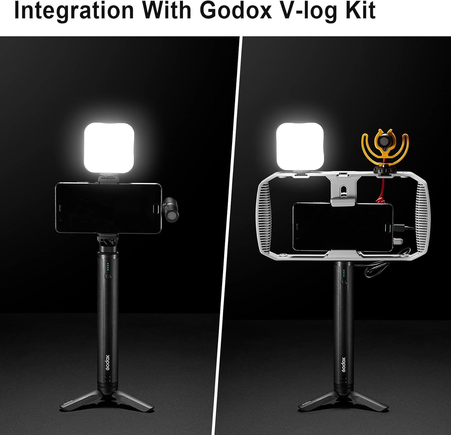 Godox BPC-01 Charging Grip, 10000mAh Handgrip with 1/4'' Mount and Mini Tripod for Mini RGB Light Vlog LED Light