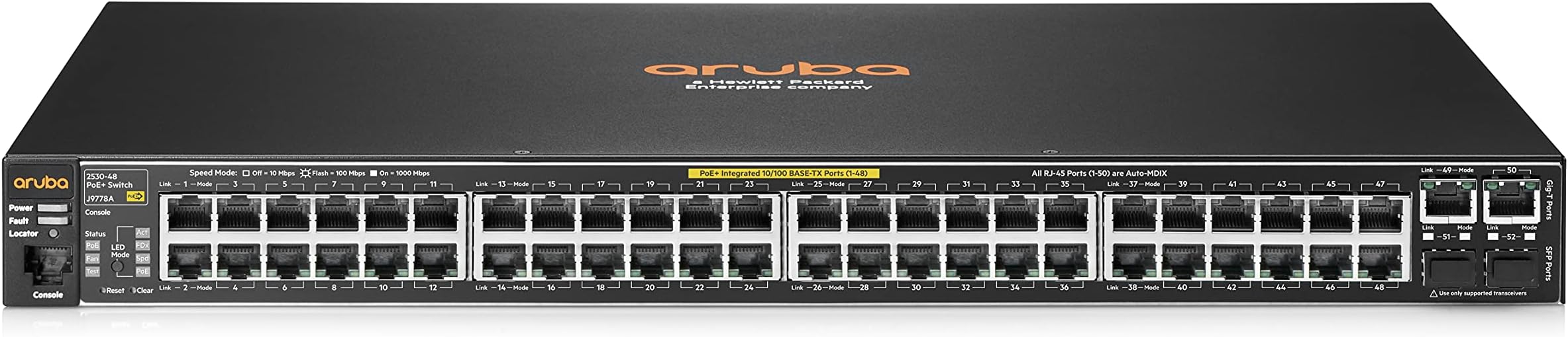 HP J9778A 2530 Series Aruba 2530-48-PoE+ 48-Port Fast Ethernet 2-Port SFP Switch