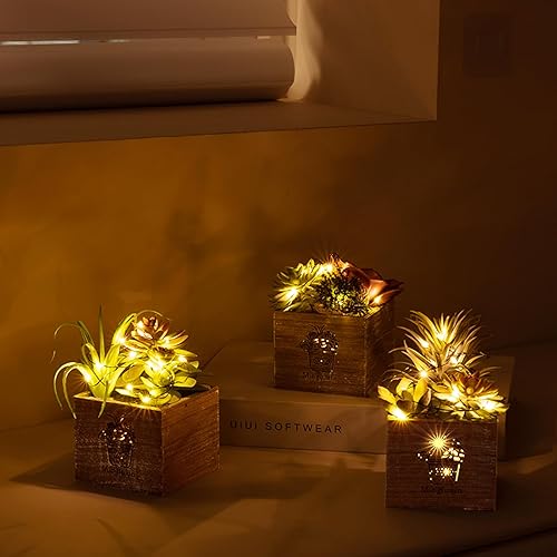 Miniatura 6 de Plantas suculentas artificiales, mini plantas falsas con cadena de luz LED para dormitorio, estética, sala de estar, oficina, estante de baño,