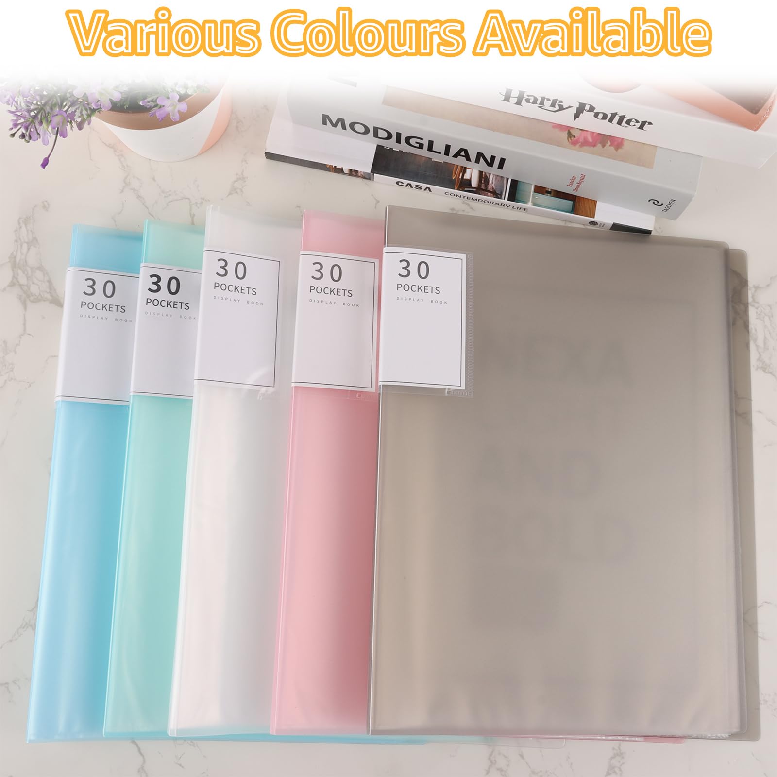 APACALI Confezione da 15 cartelle A4 con 30 tasche, raccoglitore A4 con buste in plastica, cartelle per presentazioni scolastiche, presentazioni, rapporti, 5 colori