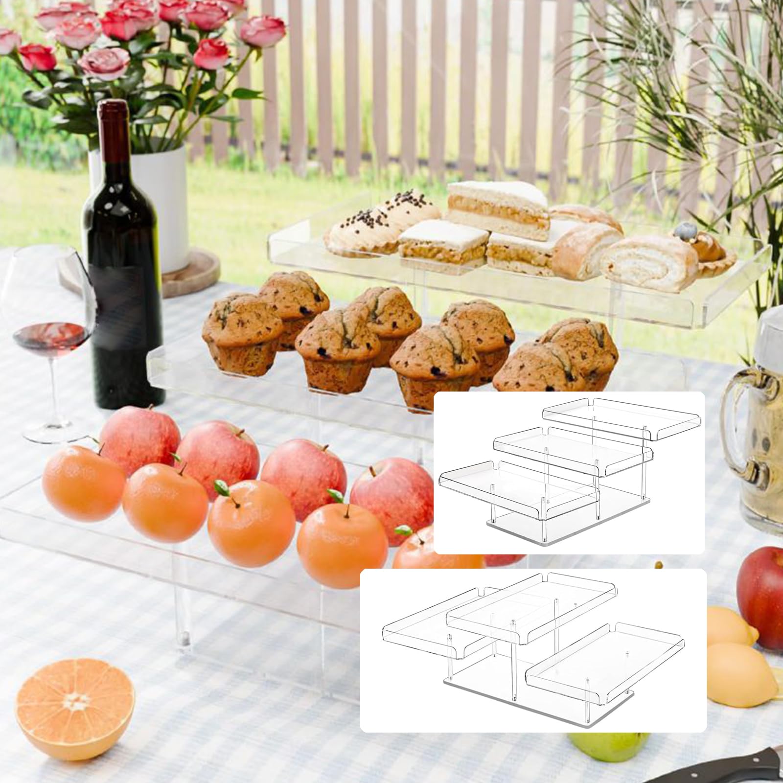 Moderna per Torte in Acrilico a 3 Livelli Scaffale Trasparente per Esposizione Dolci Forniture per Feste Piattaforma Servizio Stabile a più Strati Cucine domestiche Supporto per Torte