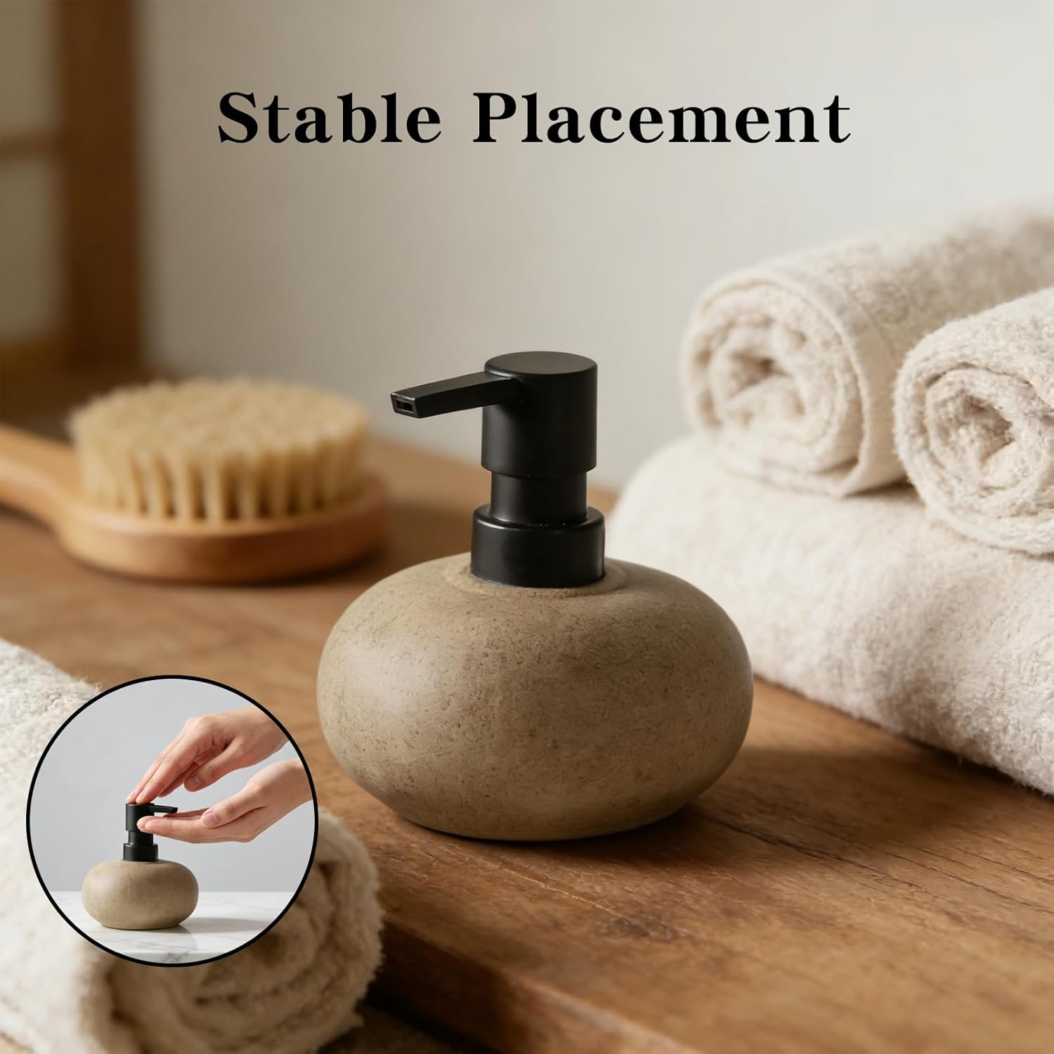 Ceramic Soap Dispenser, Vintage Brown Stone Soap Dispenser for Bathroom Countertop or Kitchen, Designed for Hand Soap, Shampoo, or Conditioner (300ml/10oz) - Image 4