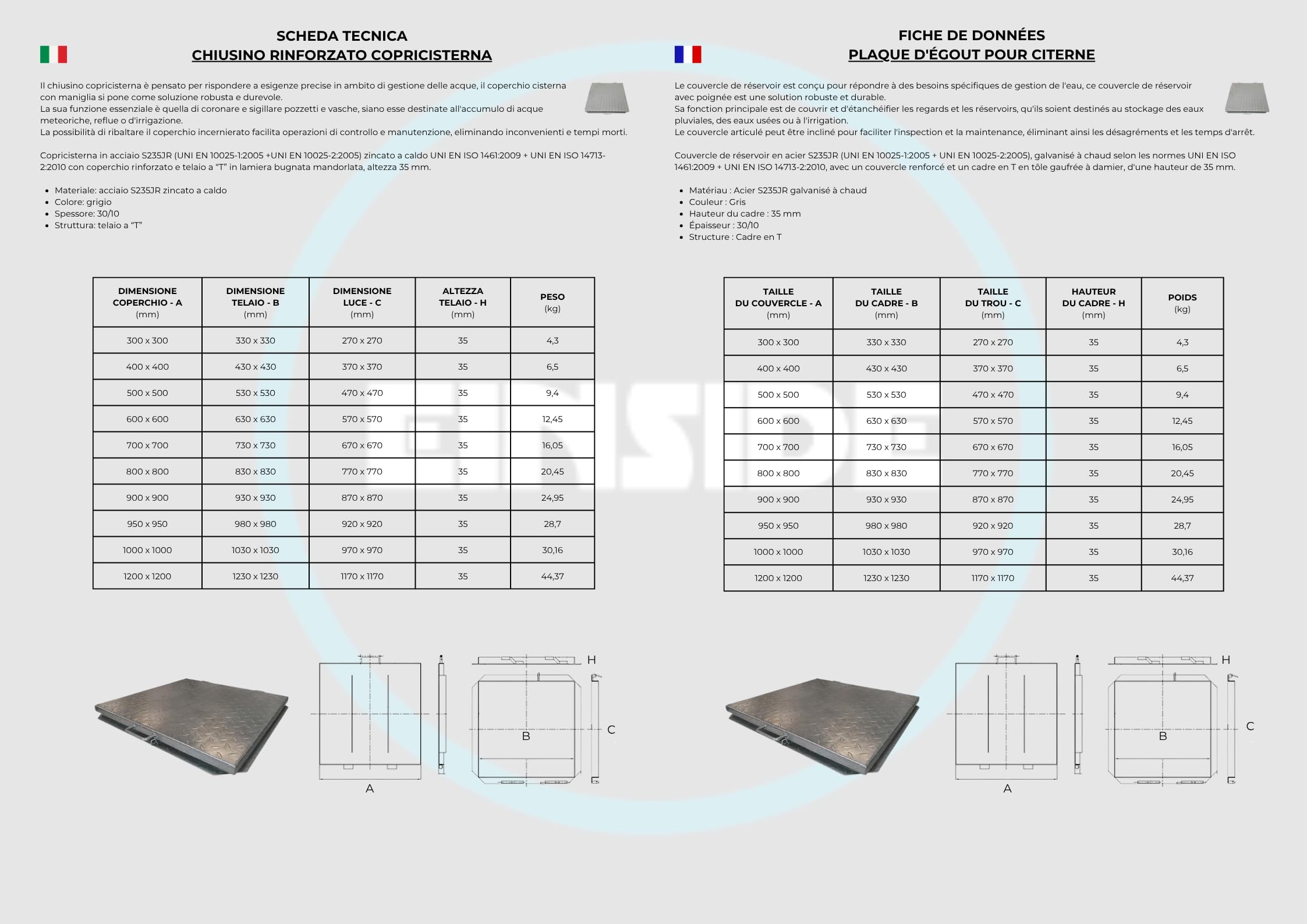 EINSIDE Deckel Tank, Schachtdeckel für Tank verzinkt, Schachtabdeckung 100 x 100 cm