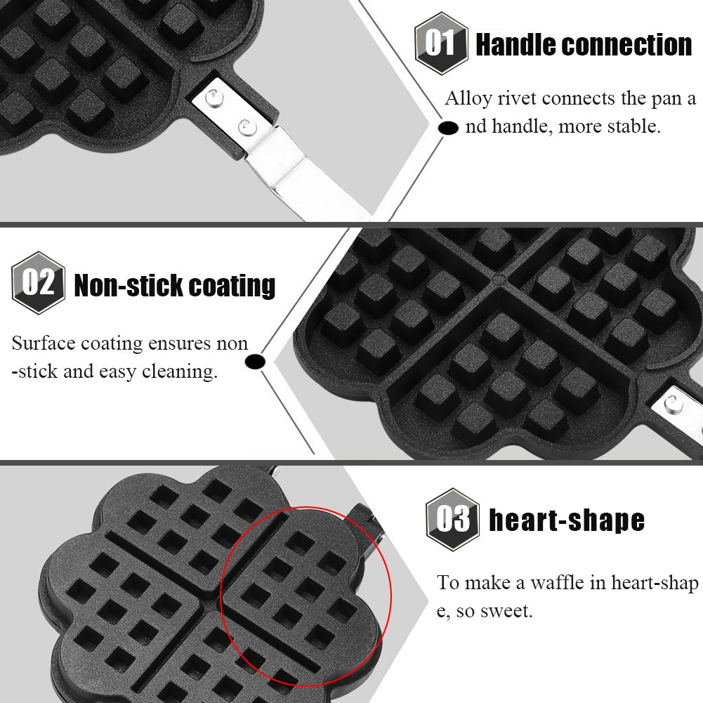 Waffle Iron, a forma di cuore domestica Gas antiaderente Waffle Maker Pan Stampo in alluminio Stampo piatto di cottura strumento di cottura.