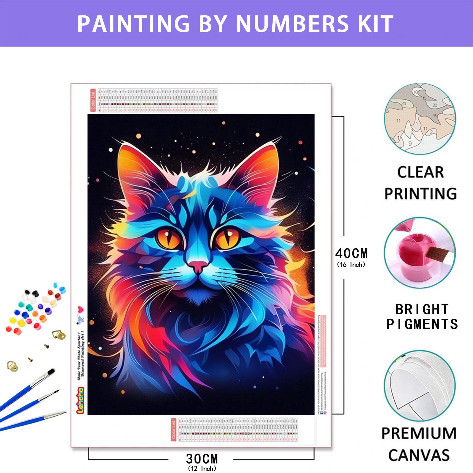 Gato Colores - Kit de Pintura por Números - Nivel AVANZADO – Pintala Cuadros