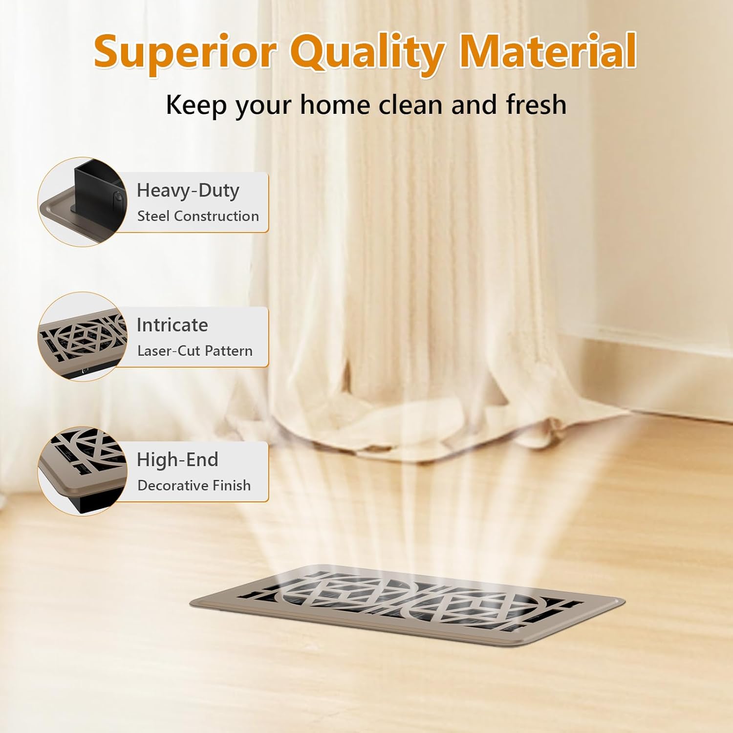 Floor Vent Covers 4 Pack,Floor Register 4x10, Heavy Duty Walkable Steel Vent Cover, Adjustable Metal Decorative Vent Covers for Home Floor Ceiling or Sidewall Vent, Rust-Proof Finish (Brown-4 Pack)