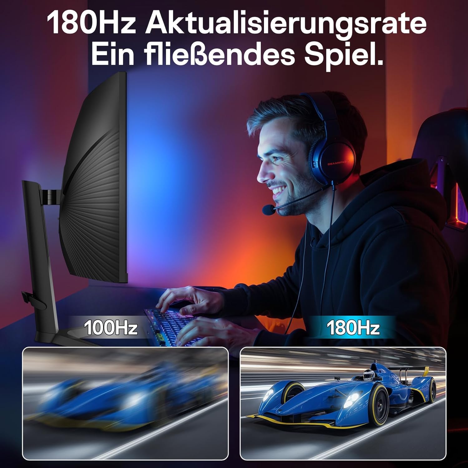 KOORUI 34 Cale Szeroki Krzywy Gamingowy Monitor 1000R 180Hz 1ms MPRT, Panel VA WQHD 3440x1440, HDR400 99% sRGB 90% DCI-P3, Zgodny z FreeSync/G-Sync, 2xHDMI 2.0/DP 1.4, PIP/PBP,15 Językach