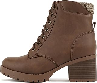 Single Lug Sole Chunky Heel Combat Ankle Boot Lace up w/Side Zipper