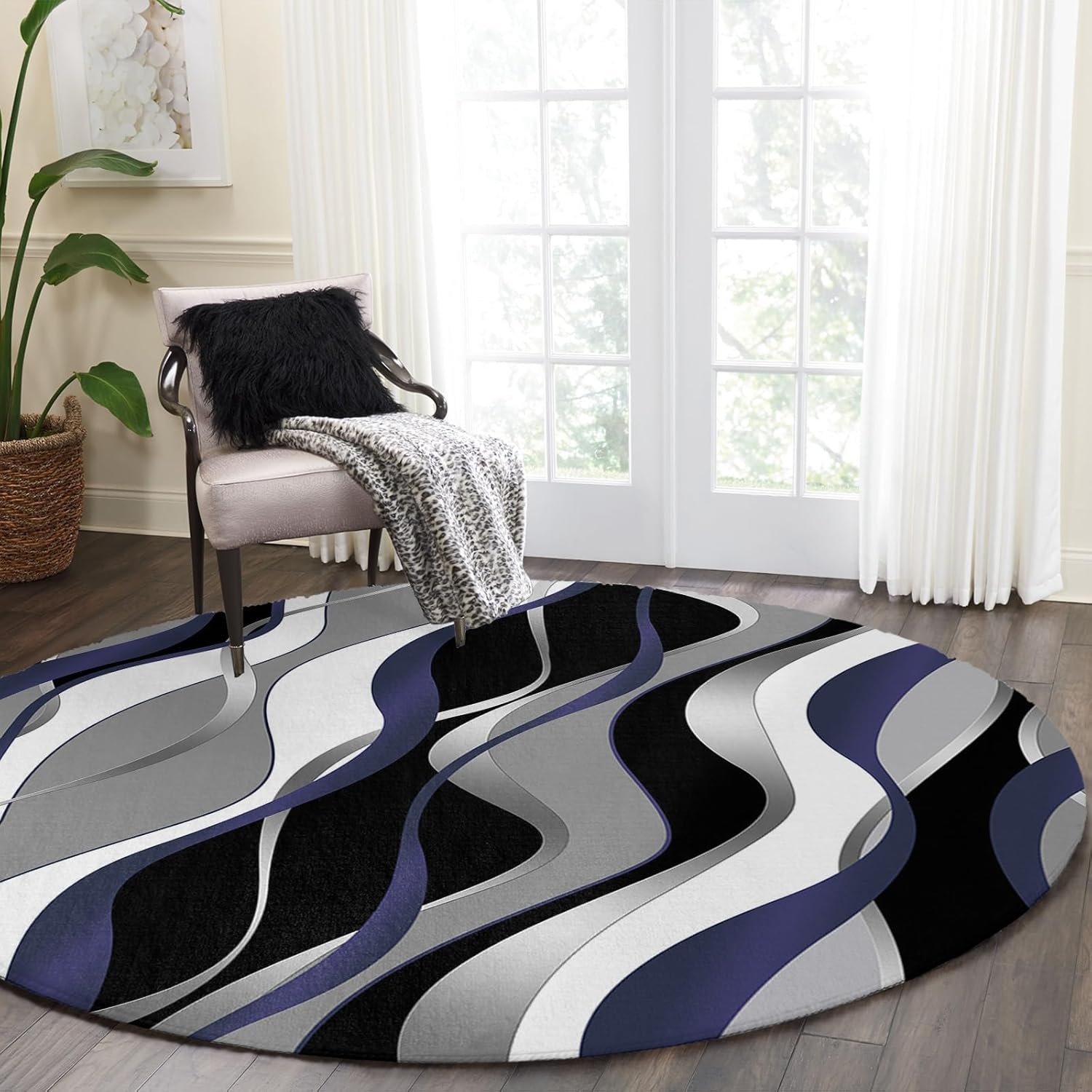 Amazon.com: Neutral Soft Shag Round Area Rug Abstract Geometric Striped ...