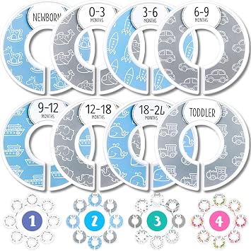 Eli with Love Baby Closet Dividers Baby Blue Fits 1.5" Rod - Set of 8 Baby Clothes Organizers Organize Nursery Hangers Size/Age