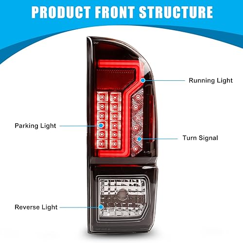 Miniatura 2 de CPW Luces traseras compatibles con Toyota Tacoma 2016 2017 2018 2019 2020 2021 2022 y 2023 luces traseras de barra de tubo LED lente transparente