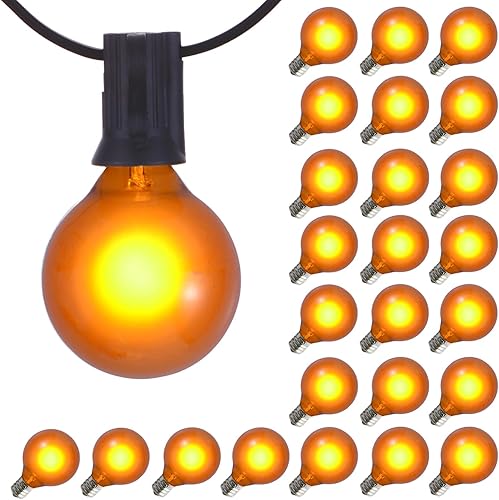 Miniatura 30 de Paquete de 25 bombillas de repuesto G40, bombillas de vidrio incandescente de 5 W 120 V, para tira de luces E12 para exteriores, rosa esmerilado