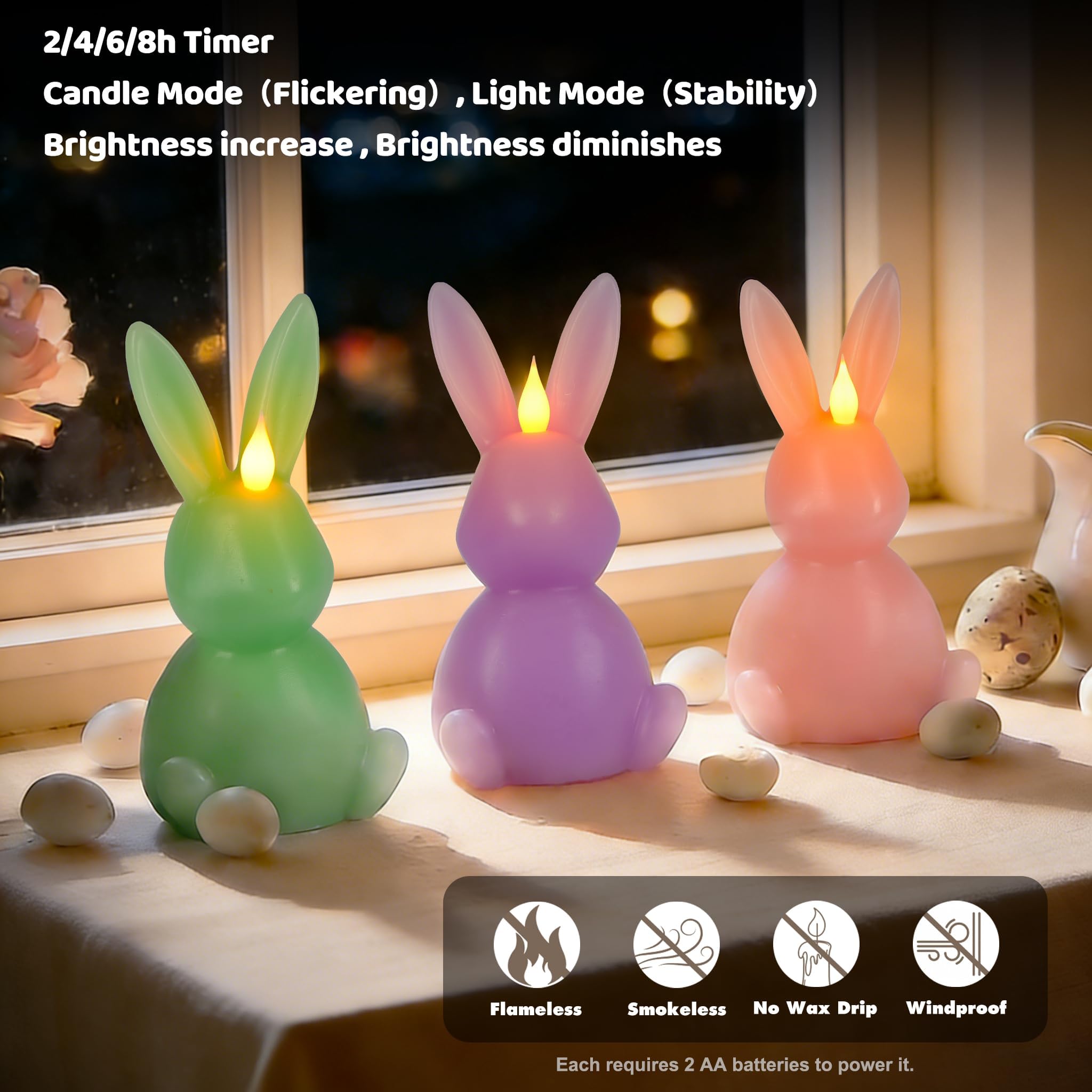 Amazon.com: Leorate 3PCS Easter Bunny Flameless Candles – 7.5