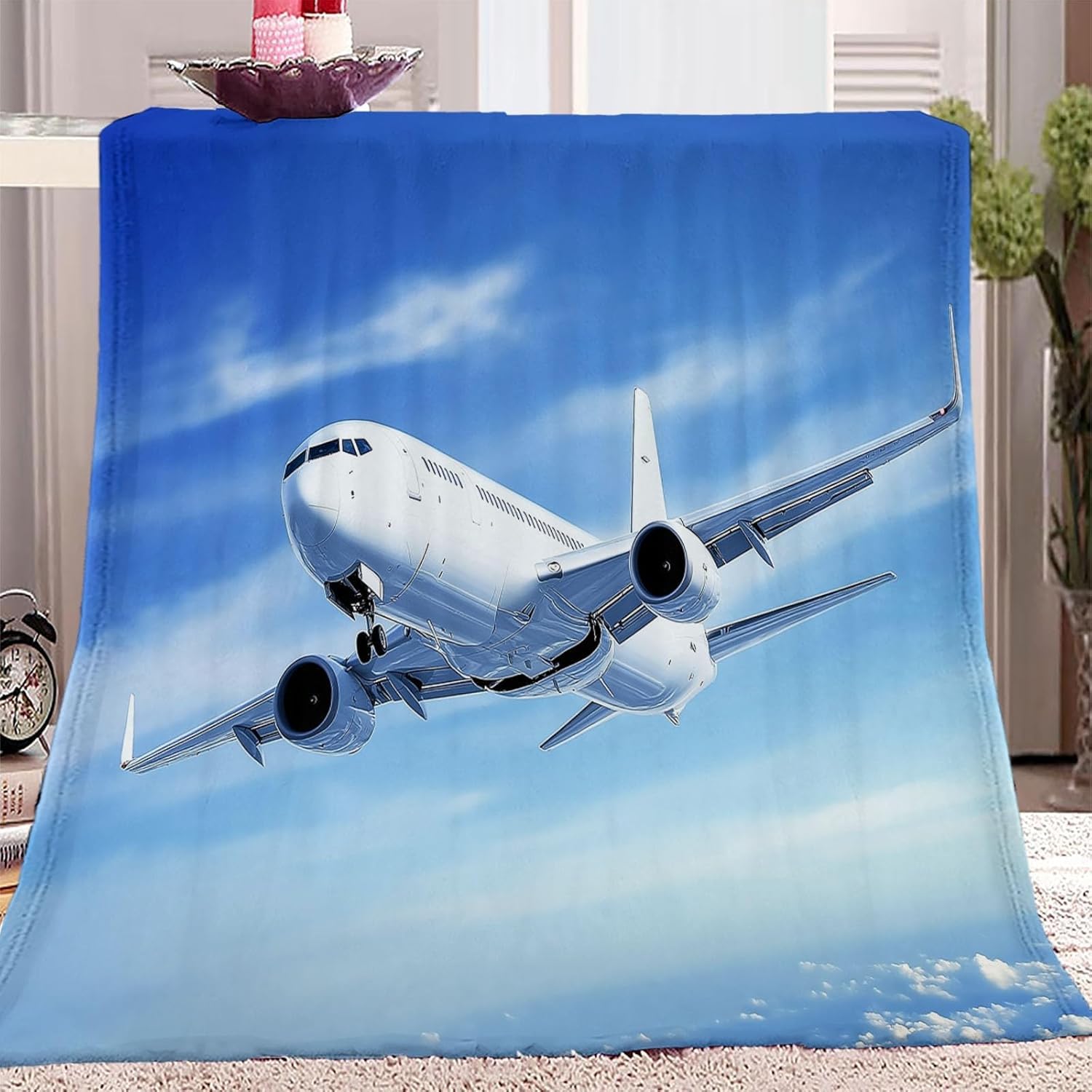 Couverture polaire avion motif 3D plaid cadeau doux et chaleureux