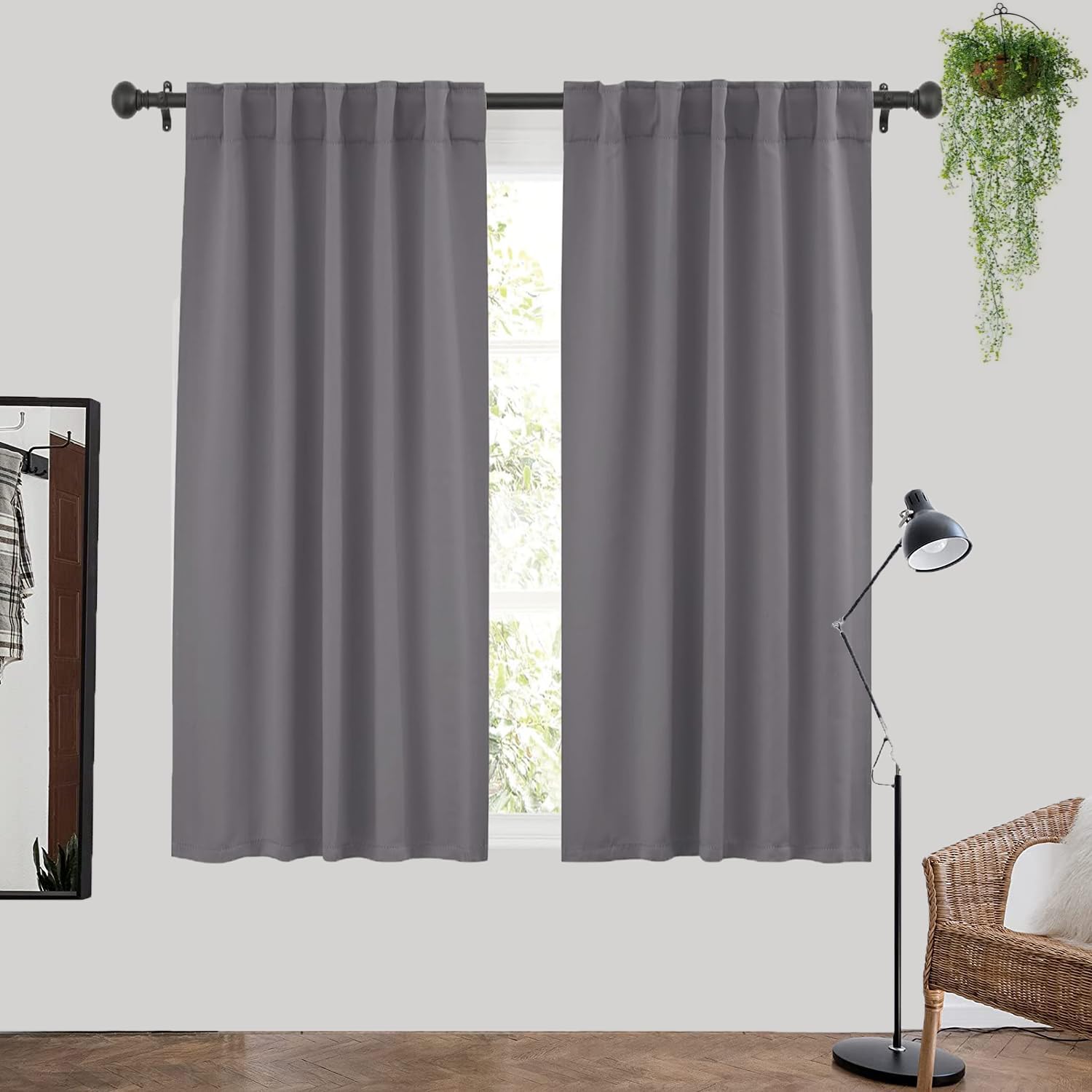 ZHhan Blackout Window Curtains Thermal Rod Pocket Blackout Curtains Energy Saving for living room bedroom kitchen bathroom Wide 74" x Long 72" Light Grey 2 Panels