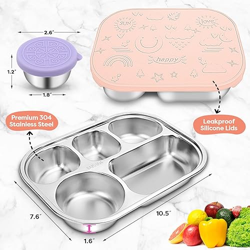 Miniatura 2 de Lonchera Bento de acero inoxidable, reutilizable, con 5 compartimentos, de metal, a prueba de fugas, para niños, recipientes de inmersión 2P