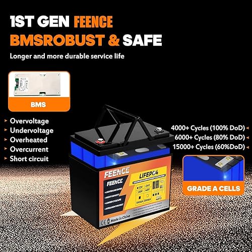 Miniatura 3 de FEENCE 12V 100Ah Bluetooth LiFePO4 Lithium Battery, 100A BMS,Low Temperature Protection with Up to 8000 Cycles, Max. 1280Wh Energy LiFePO4 Battery