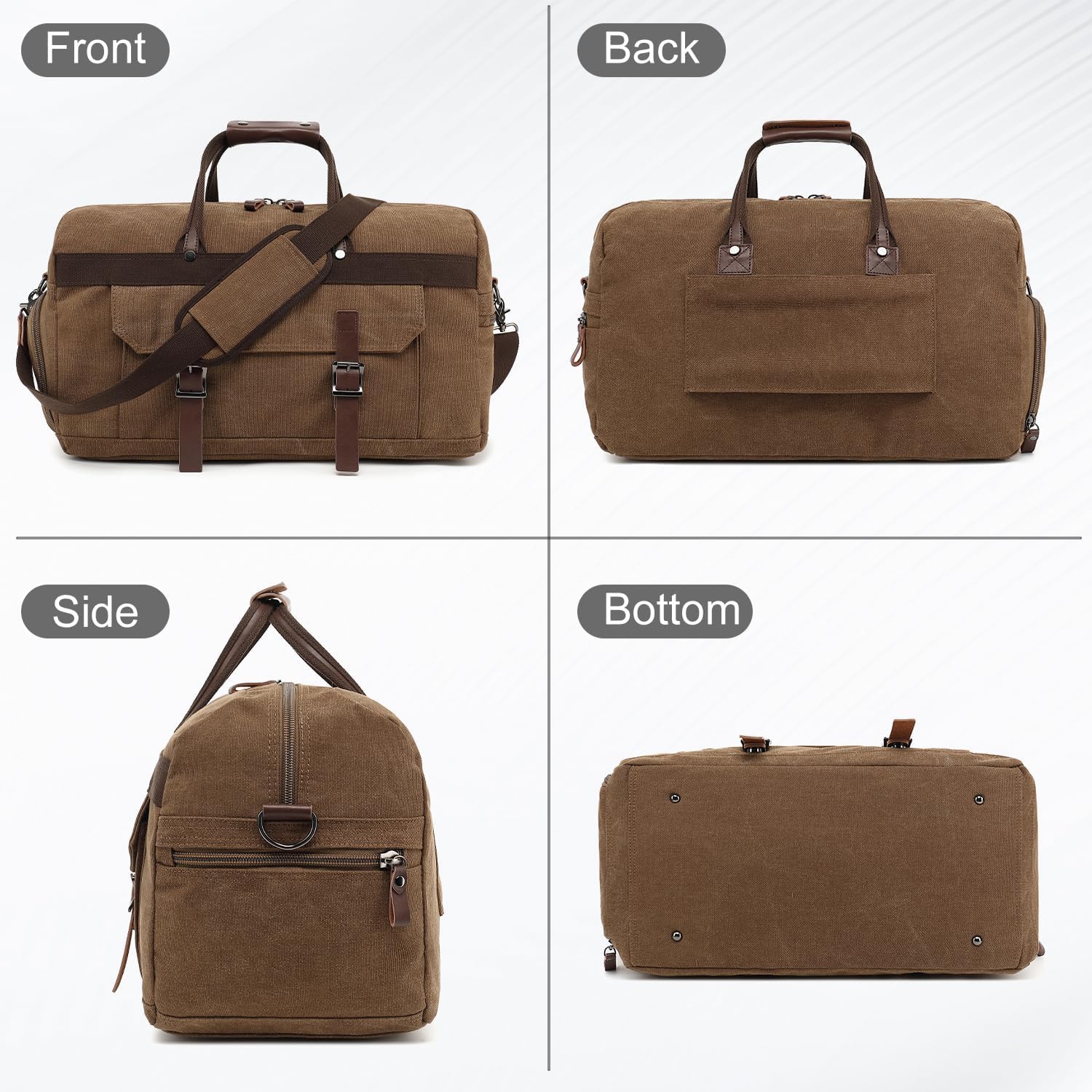 Koolehaoda Duffle Bag for Travel, 50L Canvas Travel Duffel Bags Overnight Weekend Gym Carry On Luggage Bag with Shoes Compartment Travel Bag for Men & Women (2020-Coffee)
