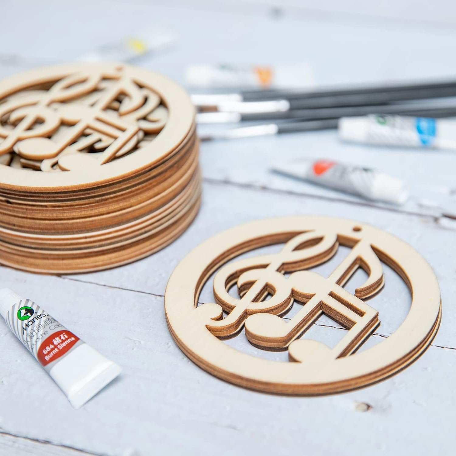 Music Note Wooden Ring Musical Note Hanging Wood Wall Art Unfinished Ornaments for Christmas Wedding Birthday Party Decoration 24Pack