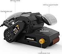 Vista 3 de Jellas Lijadora de banda de 3 × 21 pulgadas con bolsa para el polvo, máquina lijadora de 7 amperios con control de velocidad variable, adaptadores