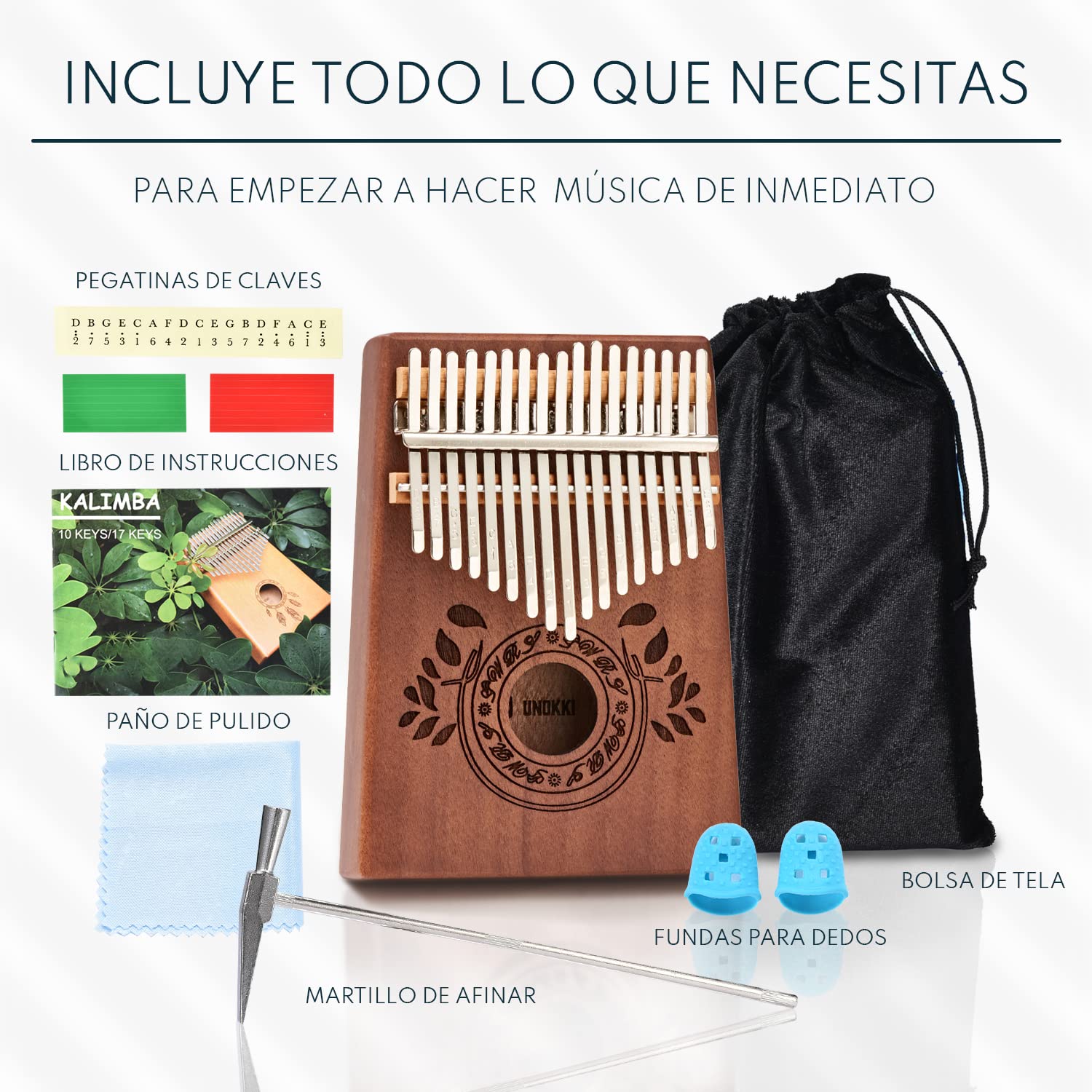 El piano de pulgar de 17 teclas UNOKKI Kalimba, una mbira de caoba de primera calidad, liviana y duradera en color marrón chocolate, es un regalo de bienestar y reducción del estrés para todos.