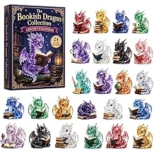 Crystal Dragon Advent Calendar, 24 Day Bookish Dragon Countdown Calendar with 24 Mini Crystal-Look Dragons, Fantasy Book Lover Gift for Adults Teens