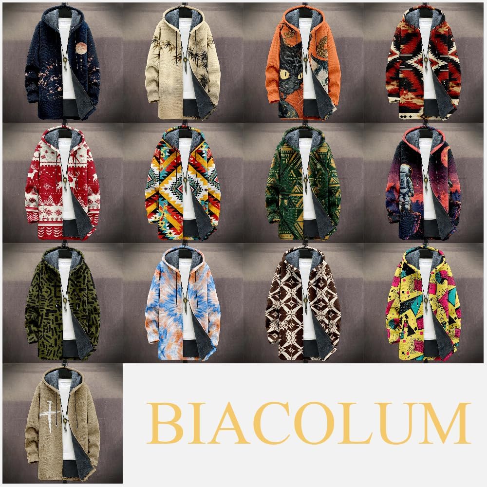 Mens Cardigan Sweater Graphic Long Cool Knitted Hoodies Zip Up with Pockets Fashion Coat Warm Fitted Jacket - Image 5