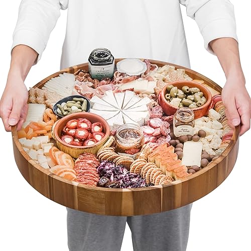 Miniatura 9 de GinSent Extra Large Ottoman Tray, Round Ottoman Tray with Handles 22 Inches Oversized Wooden Serving Decorative Trays for Living Room Coffee Table