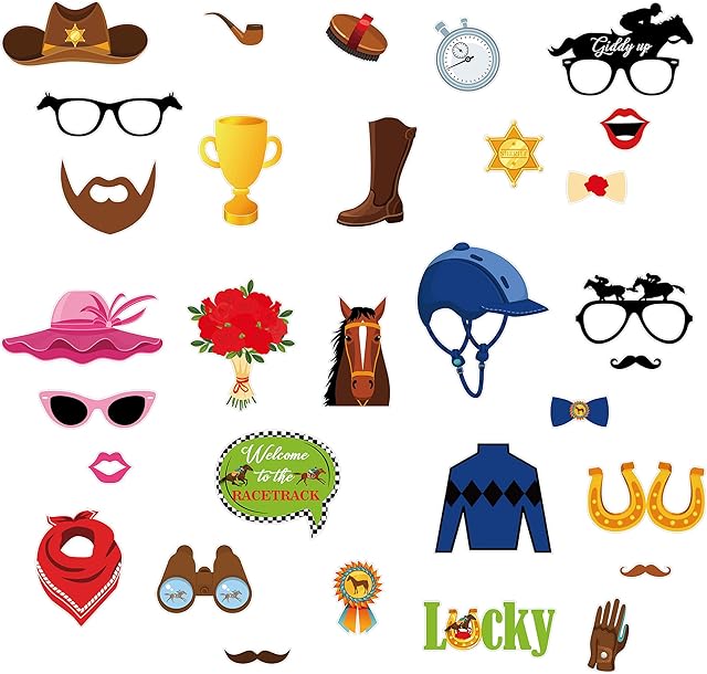 Qpout 31pcs Horse Race Party Photo Booth PropsHorse Race Party Favour Photography Backdrop Kentucky Derby Party Horse Racing Photo Props Horse Race Party Selfie Props Decoration