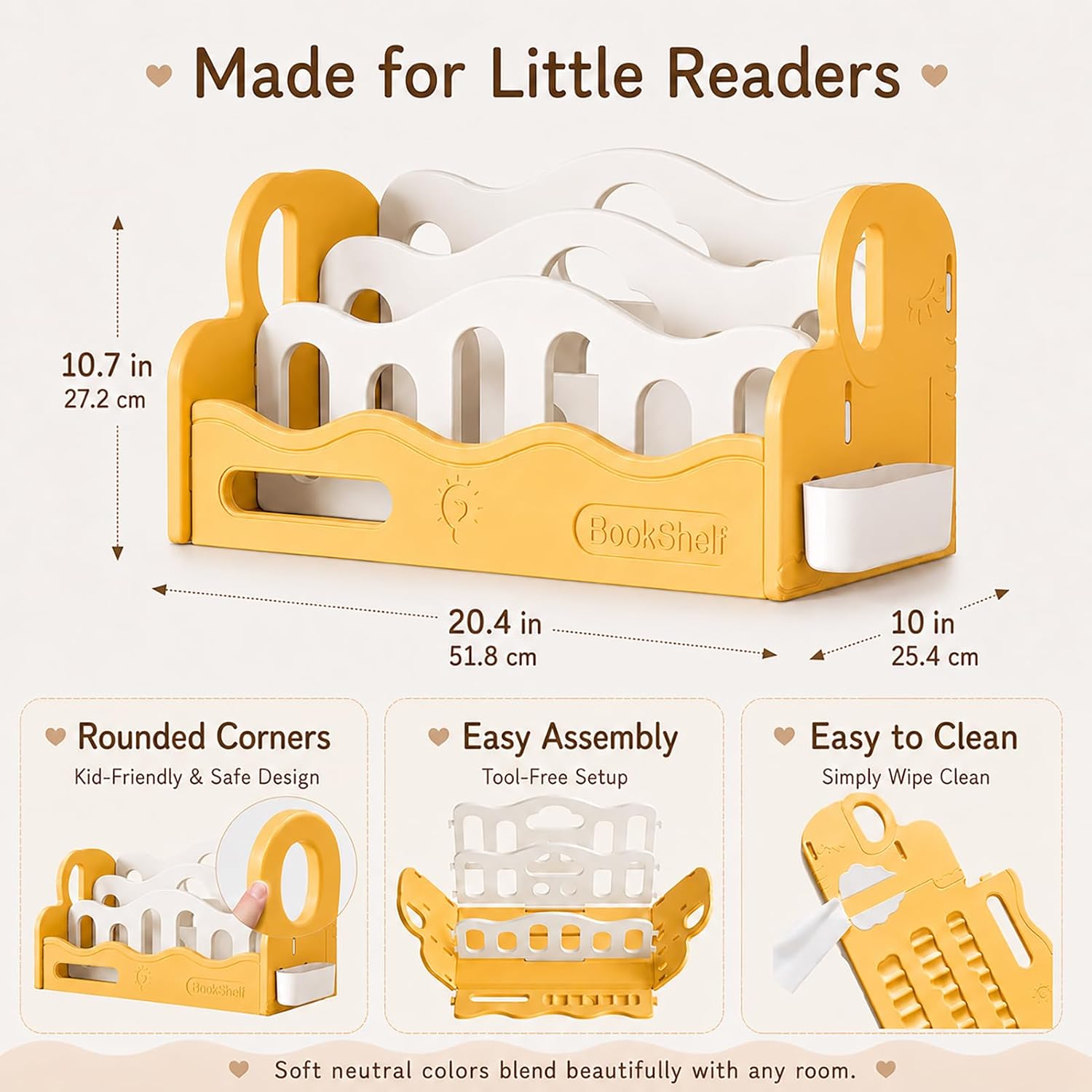Kids Bookshelf for Toddler, Front Facing Montessori Book Shelf, 3 Tier Kids Bookcase Organizer, BPA-Free HDPE Nursery Bookshelf, Tool-Free Assembly, Book Rack for Bedroom, Playroom, Classroom image 3