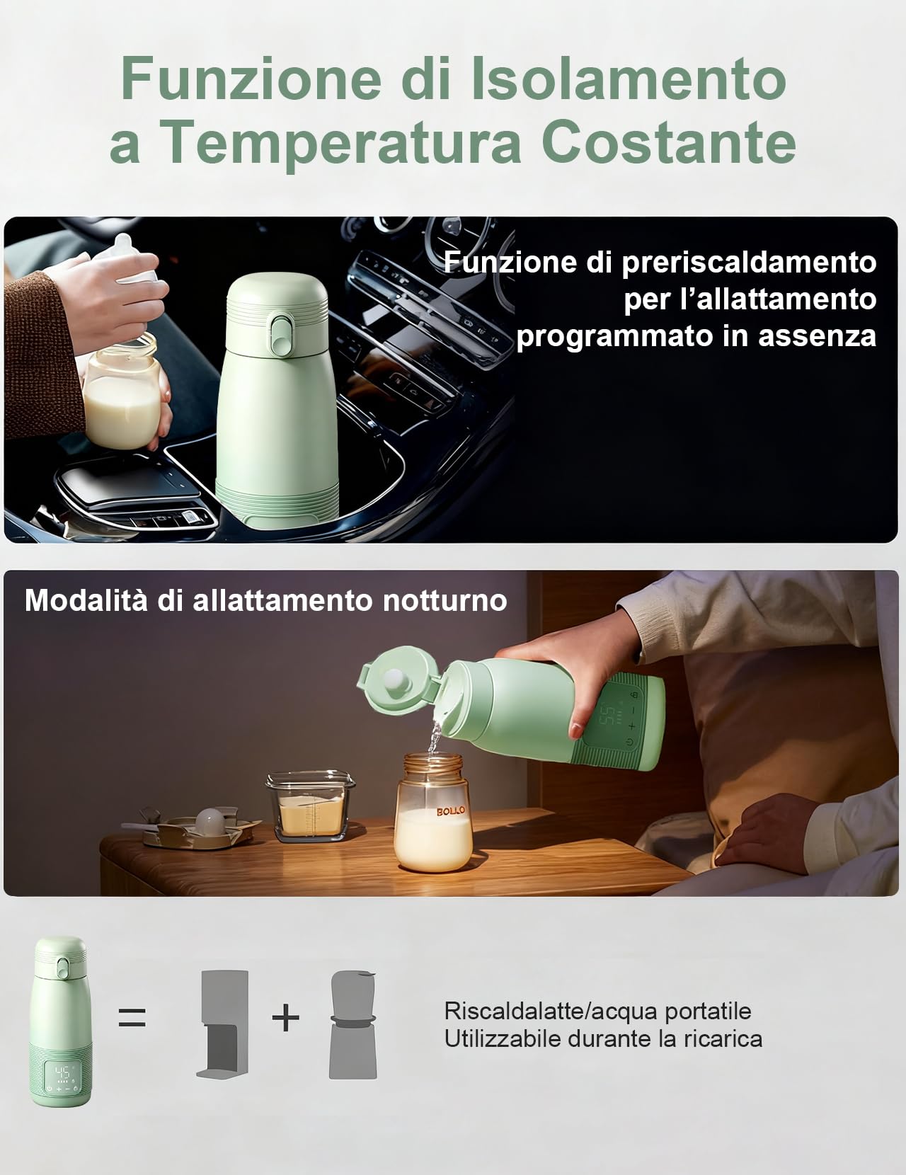 Scaldabiberon Portatile, Scaldabiberon da 500 ml per Bambini in Viaggio | Controllo Preciso Della Temperatura da 37 a 55 Gradi Regolabile per L'alimentazione Notturna in Viaggio