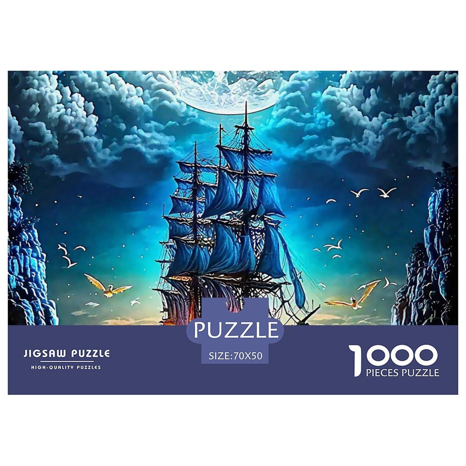 Puzzle para adultos de 1000 piezas de papel sobre barco de vela y luna mística 8