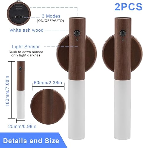 Miniatura 3 de LANDGOO Juego de 2 lámparas LED con sensor de movimiento, lámparas de pared que funcionan con pilas, iluminación recargable para pasillo, escalera,