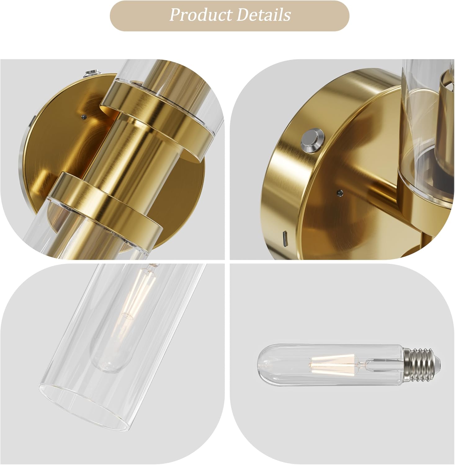 Rechargeable Battery Wall Sconce Set of Two, Wireless, Dimmable, Timer, Remote, Touch Control, 3000K, USB-C Charging for Living Room, Bedroom Gold (Include 4 Special Bulbs)