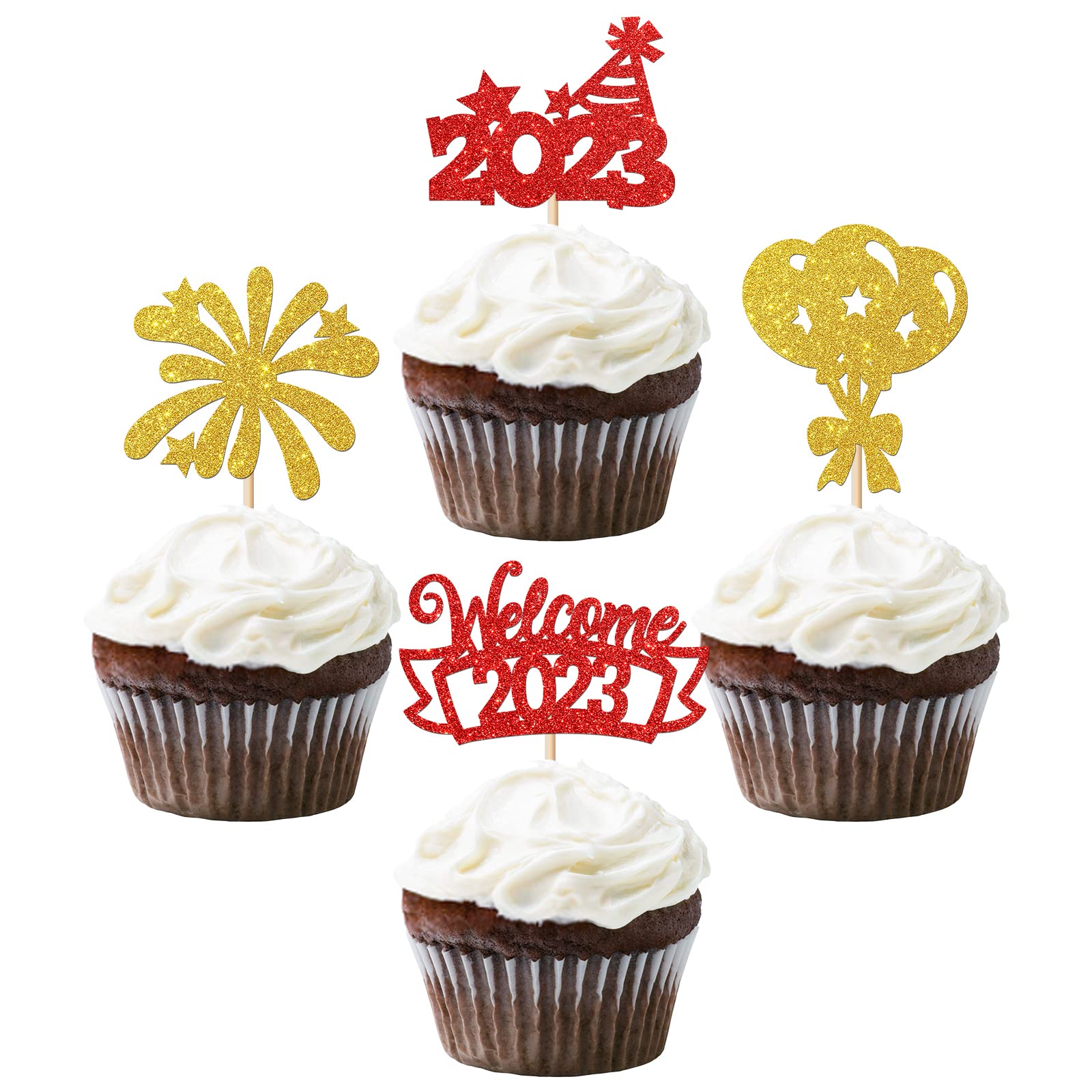 Buy 24pcs 2023 New Year Theme Cupcake Topper, Cheers 2023 Cupcake
