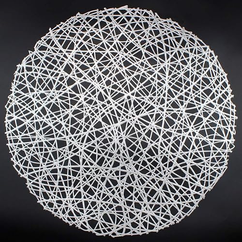 Juego de 6 manteles individuales redondos plateados para mesa de comedor, manteles individuales metálicos con líneas huecas circulares de vinilo