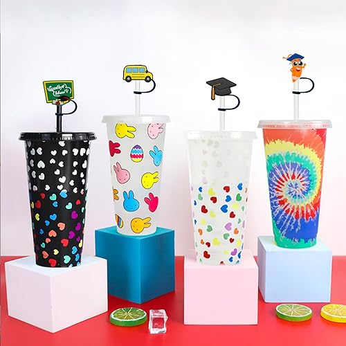 Miniatura 5 de Kleeblatt Tapas de popote para enfermera, 8 piezas de bonitas puntas de pajitas de silicona, reutilizables, para popotes de 14 a 13 pulgadas,