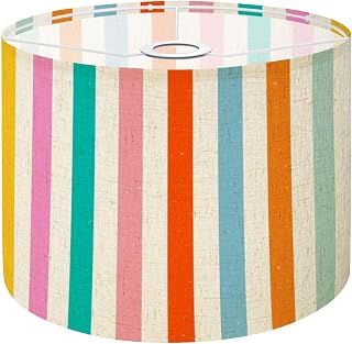Boho Drum Lamp Shades - 11" x 11" x 8.9" Colorful Vertical Stripe Seamless Pattern Retro Rainbow Candy Stripes Replacement Natural Linen Lampshades for Table Lamps, Floor Lamps Easy Assembly