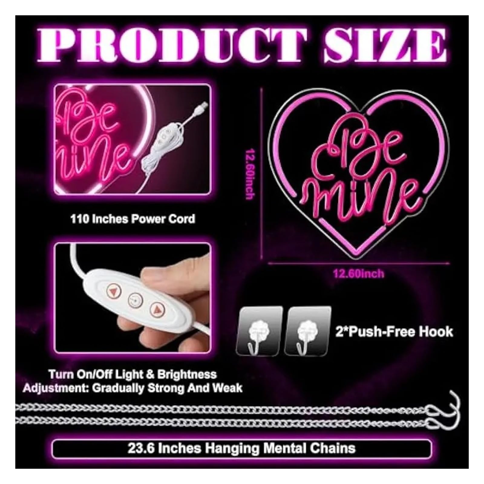Wiszące neony artystyczne Ramka W Kształcie Serca Be Mine Neon LED USB Możliwość Przyciemniania Światła Do Pokoju Gier Sypialnia Bar Salon Party Dekoracje Ścienne 12.6x12.6in