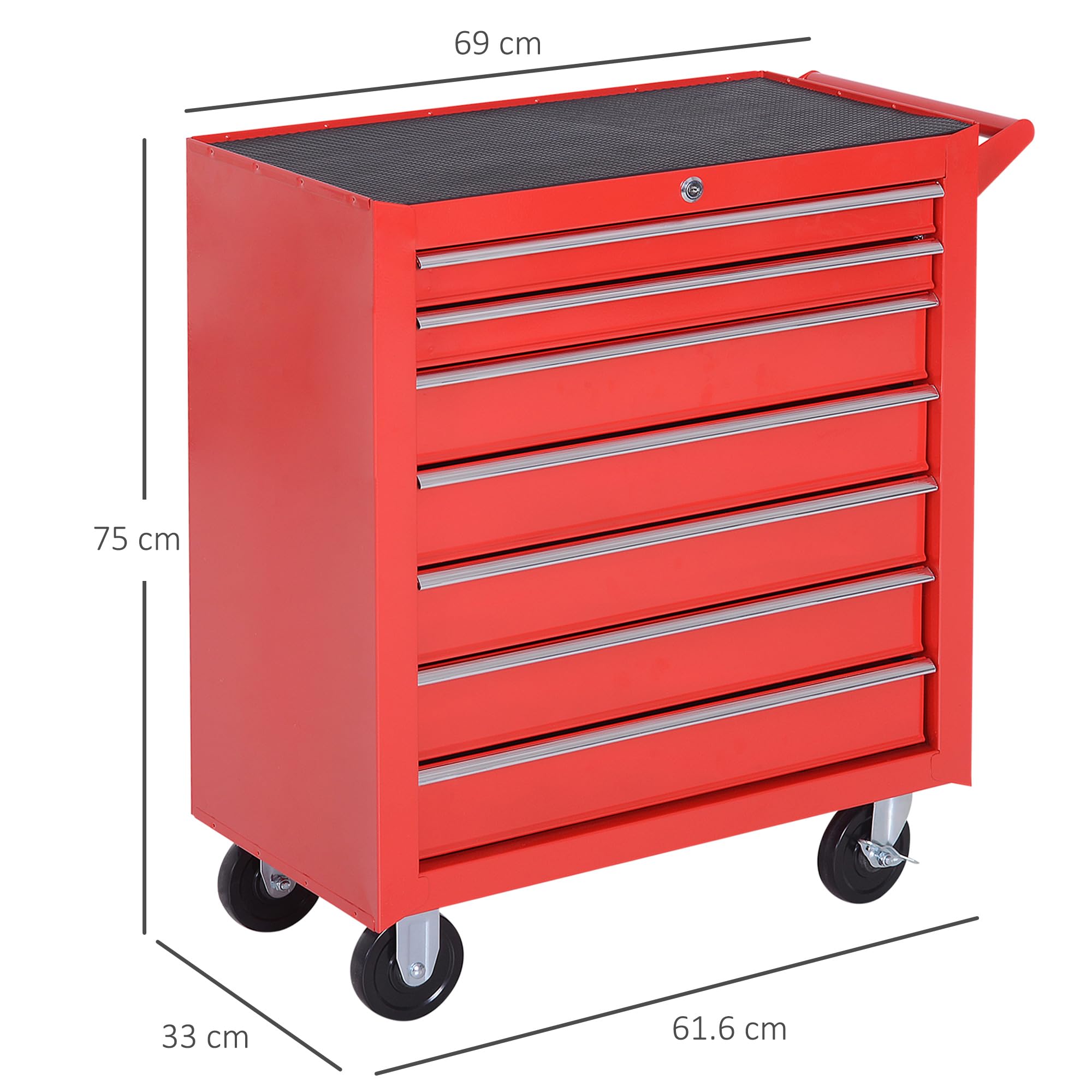 DURHAND Carrello Porta Attrezzi 7 Cassetti in Acciaio con Serratura, Rosso