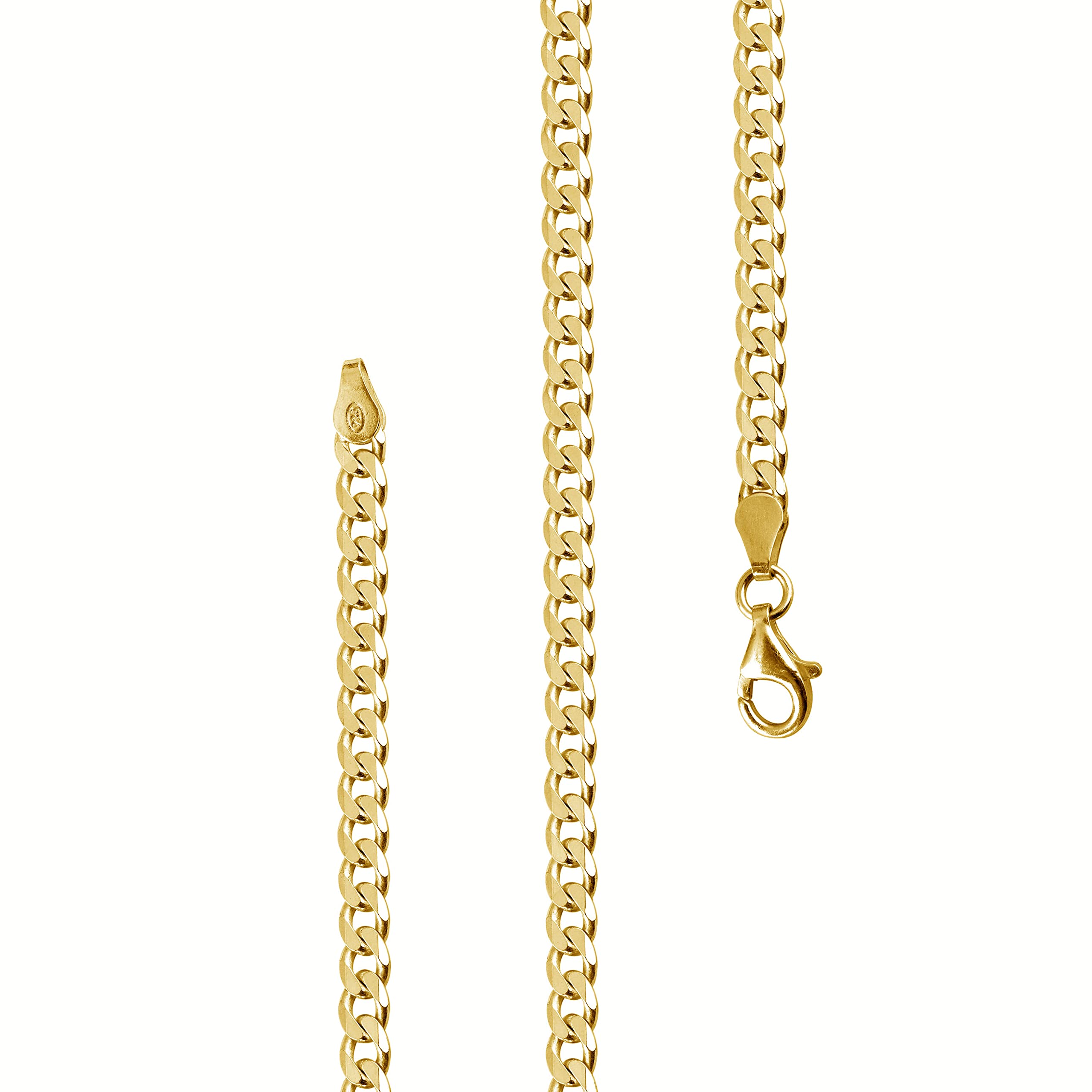 Panzerkette Herren vergoldet 925 Silber Kette 4,2 mm Goldkette LJ1042 | goldene Männer Halskette Silberkette ohne Anhänger aus 925er Sterlingsilber 24k vergoldete Länge 45 50 55 60 cm