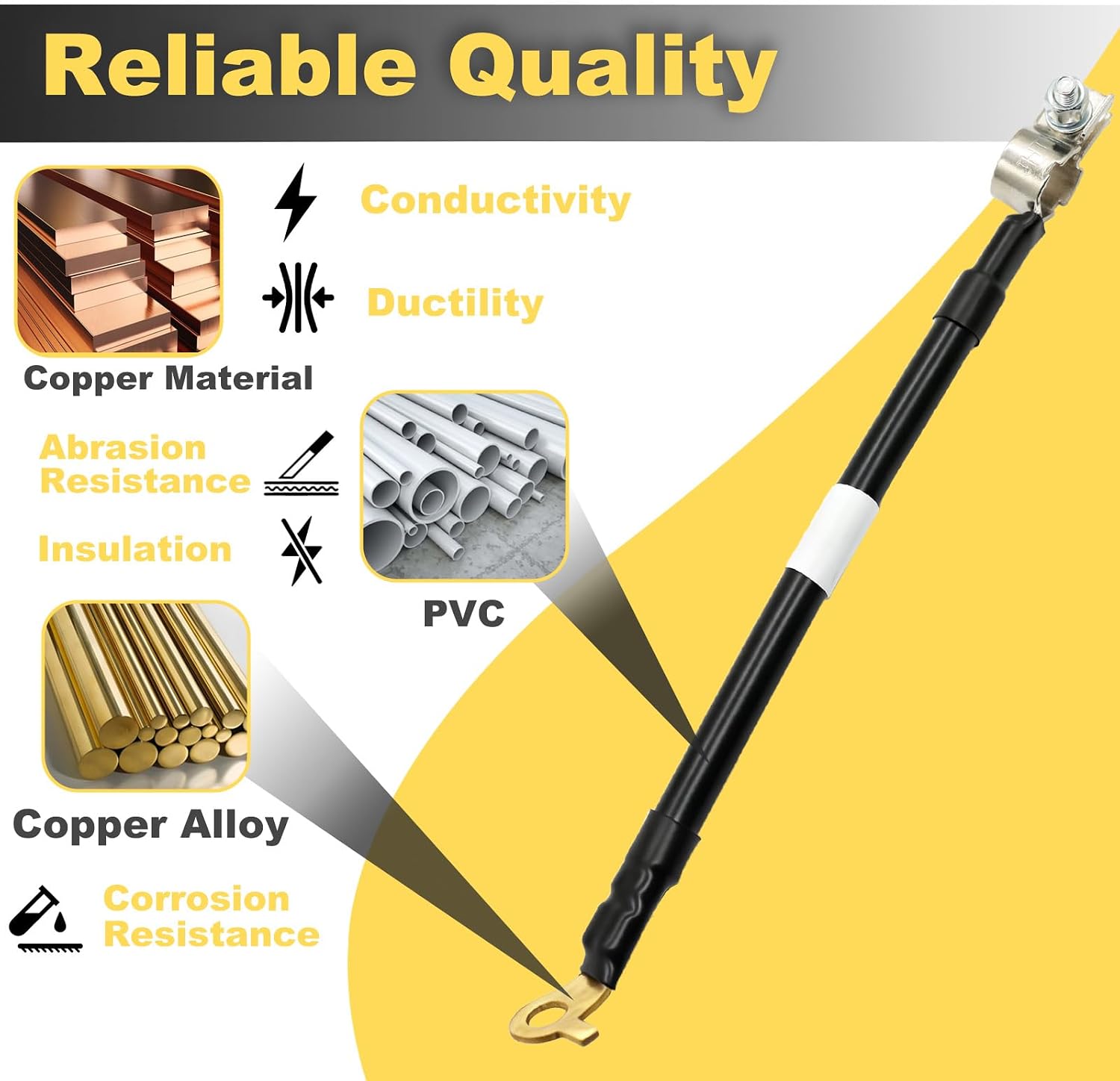Negative Battery Ground Cable Pure Copper Battery Replacement Cables Compatible with Honda Accord DX Sedan EX Coupe EX Sedan SE Coupe Hybrid EX Coupe EX Sedan LX Coupe Replace# 32600-SDB-A00