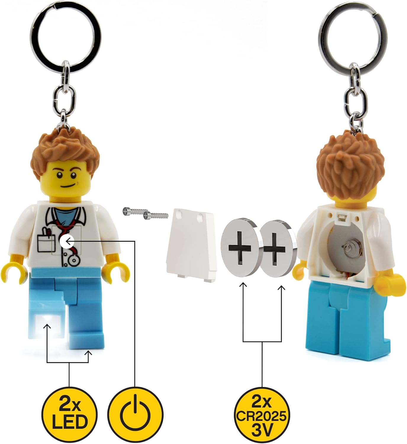 LEGO City Large 3 Inch Tall Figure Keychain Light - Doctor (KE184H), Bag charm with LED light