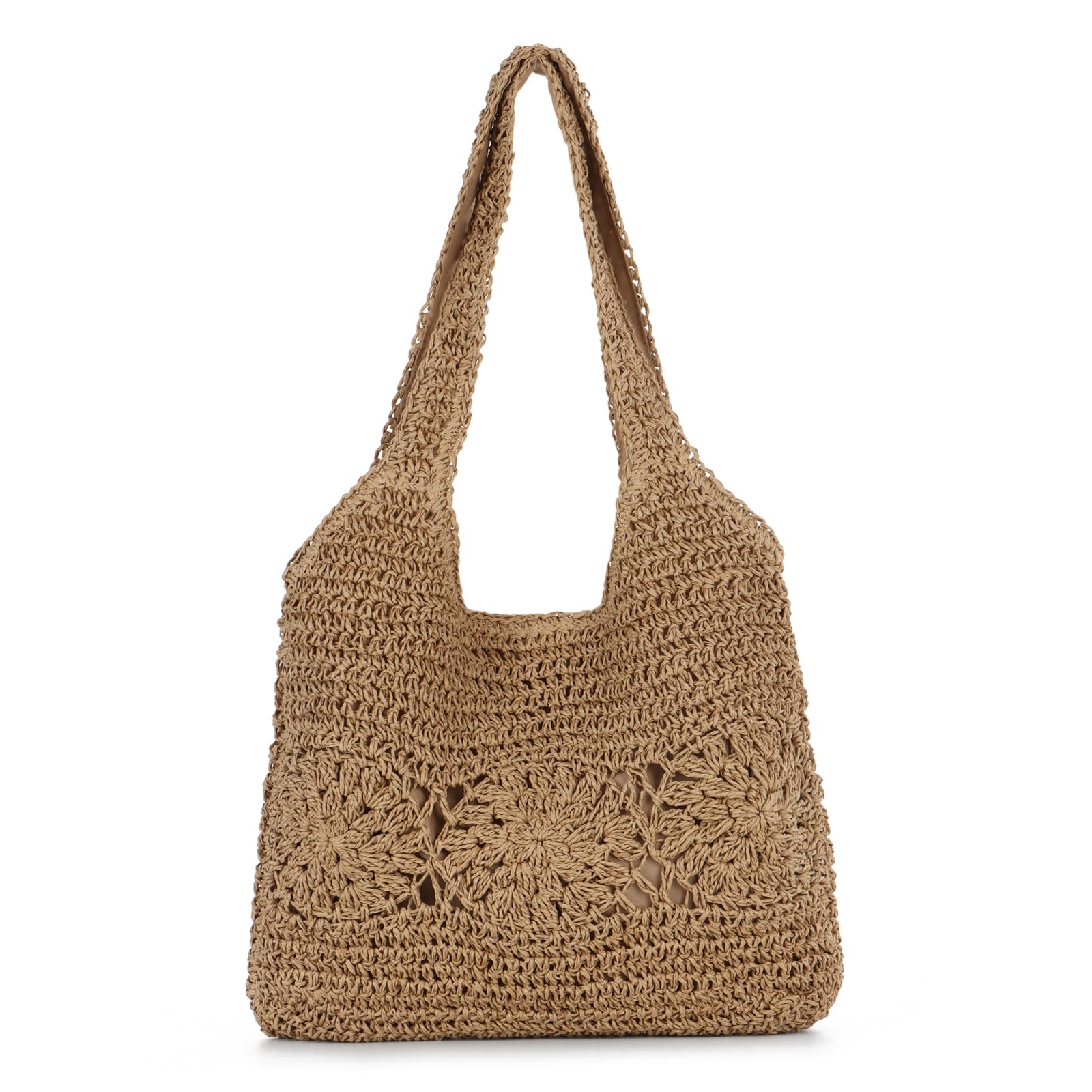 EVEOUT Bolso de hombro Paja para Mujer Verano Bohemio Ligero Grande Shopper Tejido Bolso Tote Rafia para Playa Vacaciones