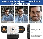 4K Webcam with Auto-Zoom & Remote Control – Ideal for Video Conferencing, Online Teaching, Streaming,Built-in Privacy Cover-Stereo Mics-Plug & Play for PC/Laptop/Mac-Zoom/Skype/Teams Compatible | 4K UHD clarity, Auto-zoom & remote. Noise-cancelling m