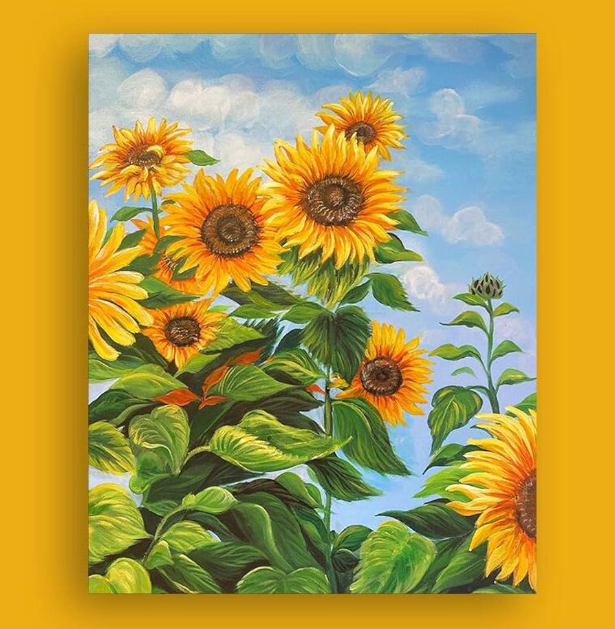 アクリル　油彩画　ひまわり Amazon | DIY デジタル油絵 手彩色塗りつぶしひまわりアクリル